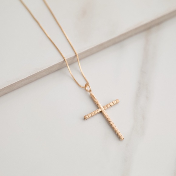 Crystal Gold Cross Necklace | 18k Gold Filled - Picture 7 of 8
